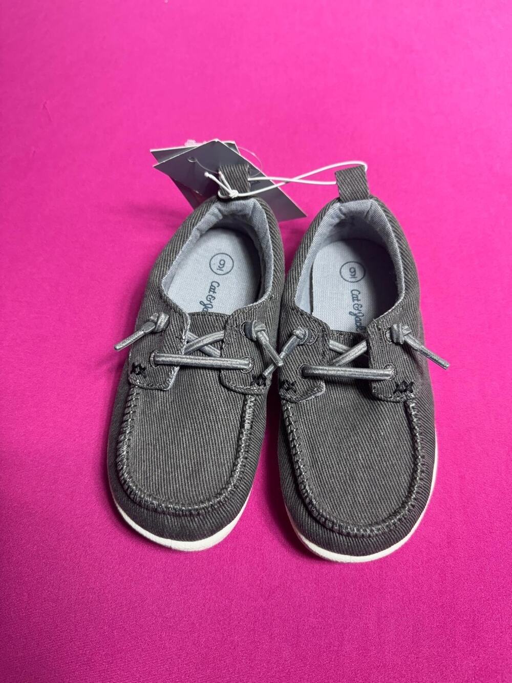 Cat & Jack Boat Shoes – Gray Canvas Slip‑On Casual Toddler Size 9